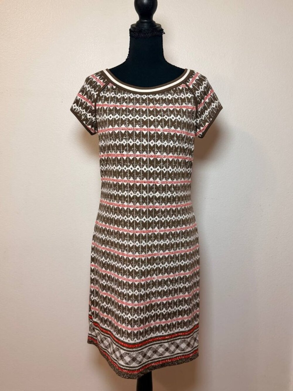 Max Studio Brown Red Aztec Print Sheath Dress Tribal Boho Style